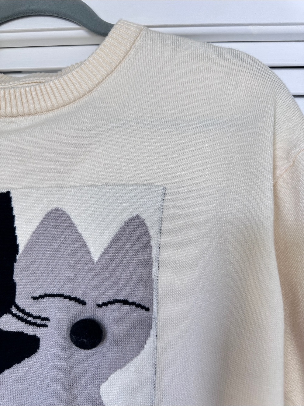 Cute Cat Knit Sweater Women Cream Crewneck Cozy Soft Minimalist Unbranded S - Picture 7 of 12